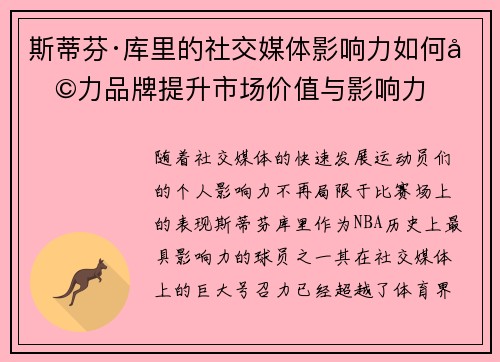 斯蒂芬·库里的社交媒体影响力如何助力品牌提升市场价值与影响力